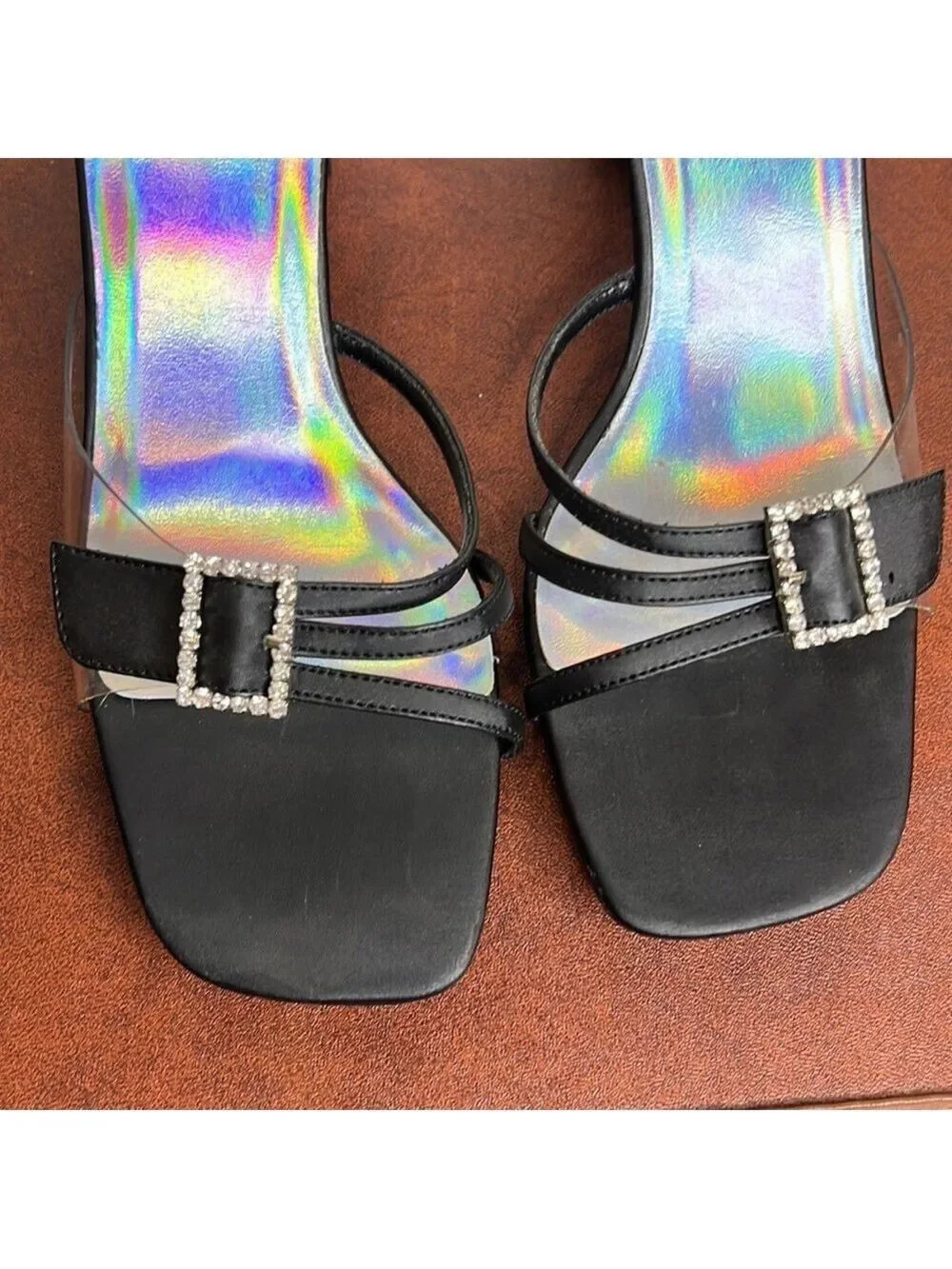 Mootsies Tootsies Holographic Heeled slides Size 6